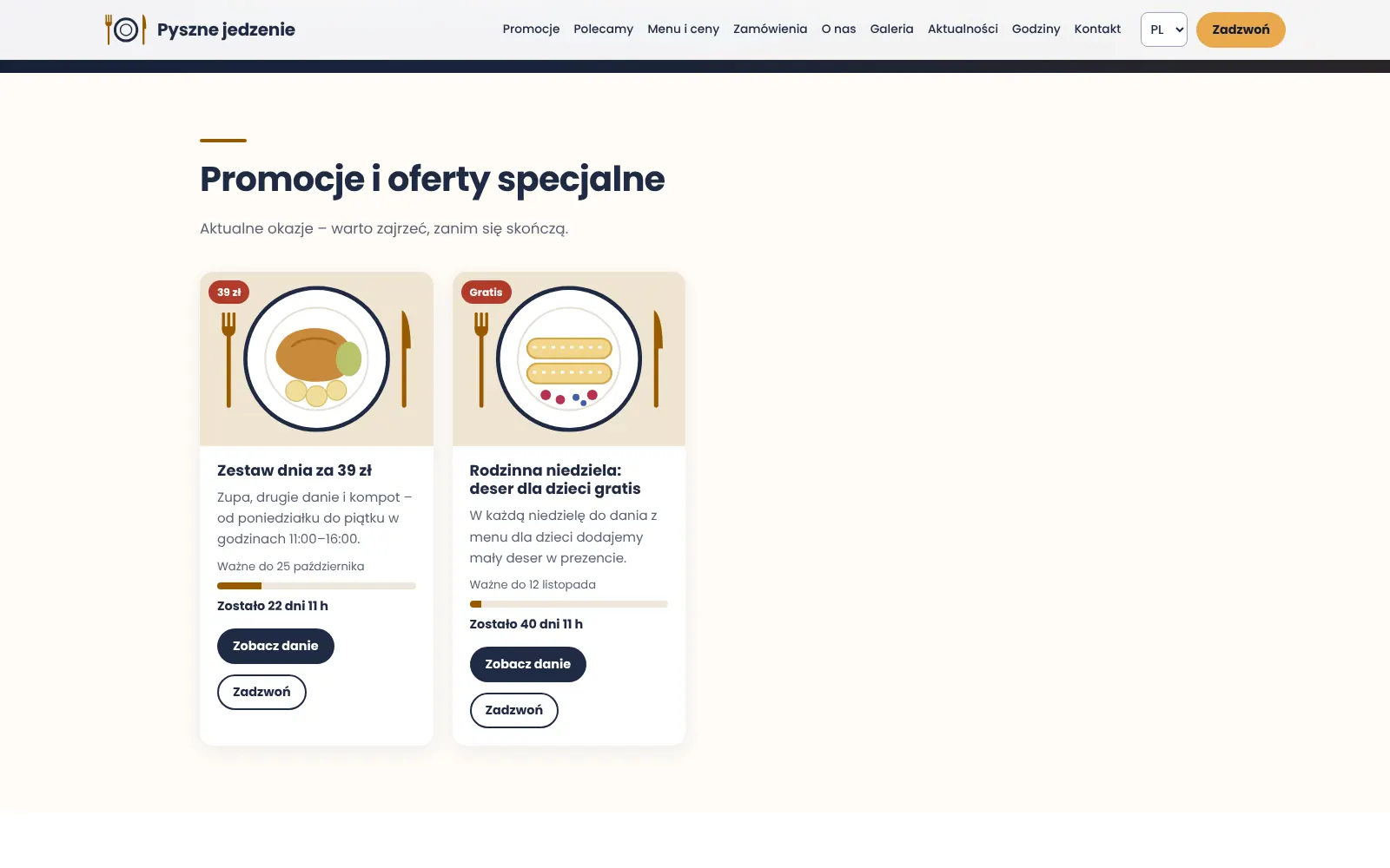 Sekcja „Promocje i oferty specjalne”: dwie karty promocji z plakietką, terminem ważności, paskiem postępu i odliczaniem pozostałych dni.