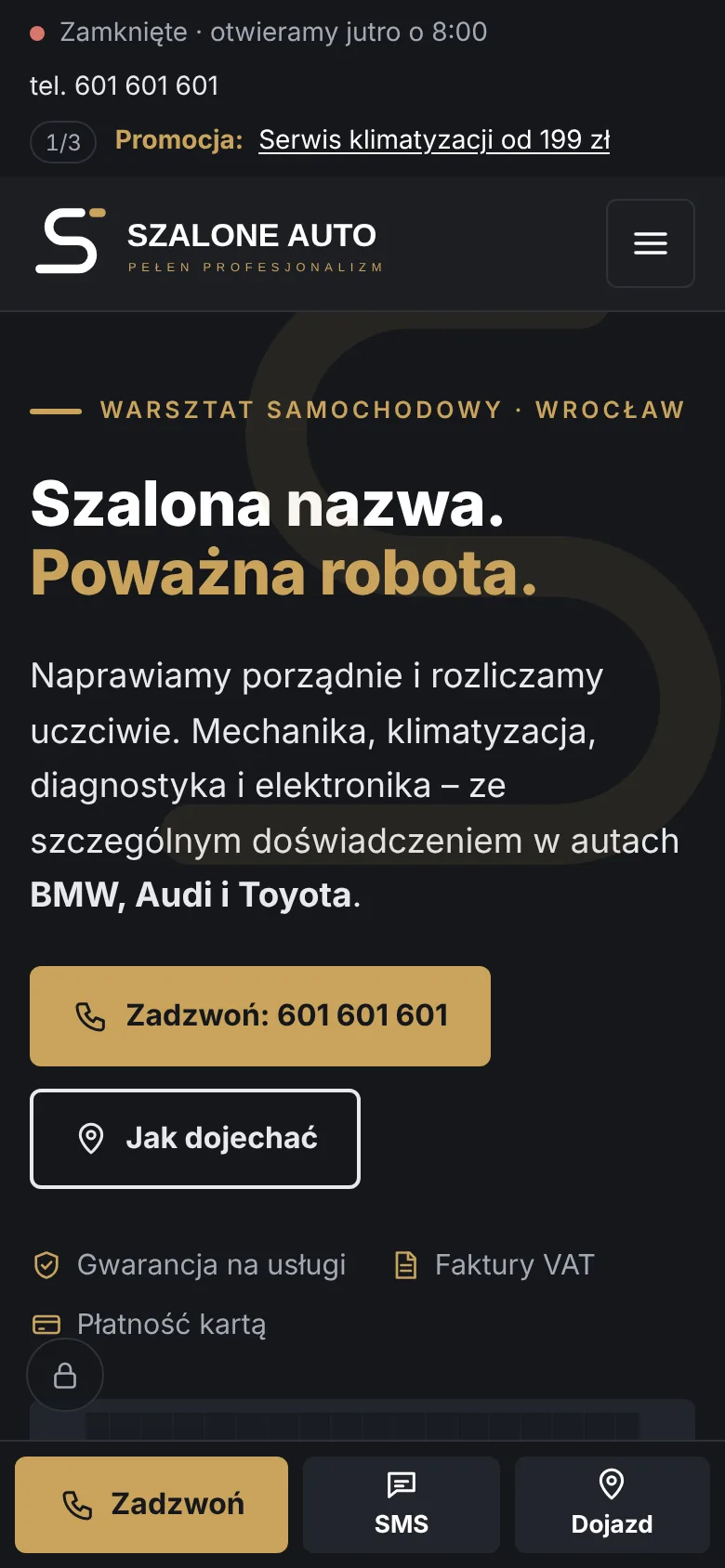Strona główna na telefonie z dolnym paskiem Zadzwoń, SMS, Dojazd